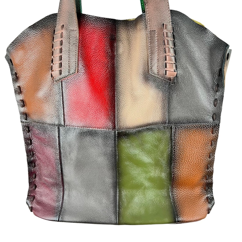 Colorblocked Patchwork Colorful Leather Handbag - Picture 4 of 14